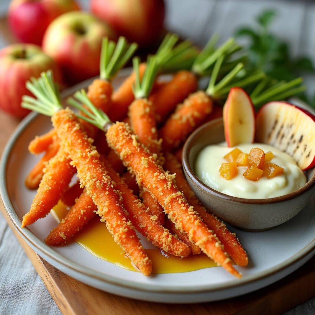 Knusper-Karotten mit Apfel-Quark-Sauce Rezept Knusper-Karotten mit Apfel-Quark-Sauce Rezept