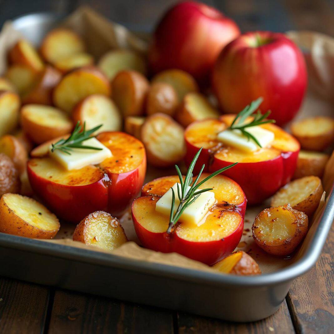 Knusper-Kartoffeln mit geschmolzenem Käse und Äpfeln Rezept Knusper-Kartoffeln mit geschmolzenem Käse und Äpfeln Rezept
