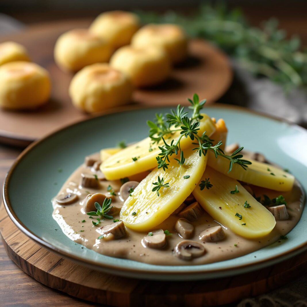 Kohlrabi an Waldpilzsauce und Grünkernköpfli Rezept Kohlrabi an Waldpilzsauce und Grünkernköpfli Rezept