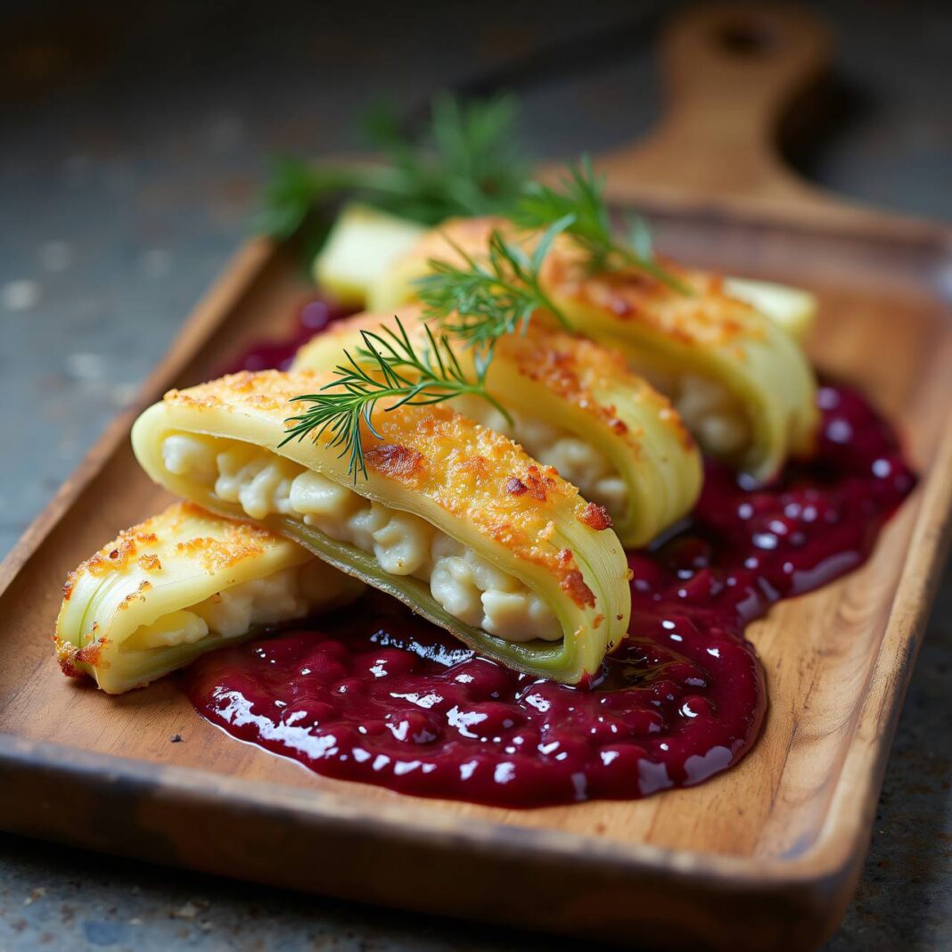 Kohlrabi gefüllt mit Käse-Kartoffeln an rote Rübensauce Rezept Kohlrabi gefüllt mit Käse-Kartoffeln an rote Rübensauce Rezept