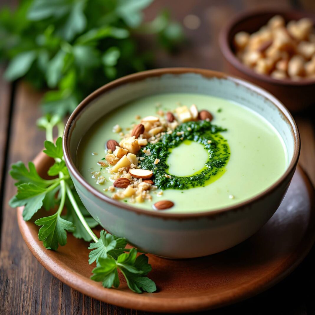 Kohlrabisuppe mit Kressepesto Rezept Kohlrabisuppe mit Kressepesto Rezept