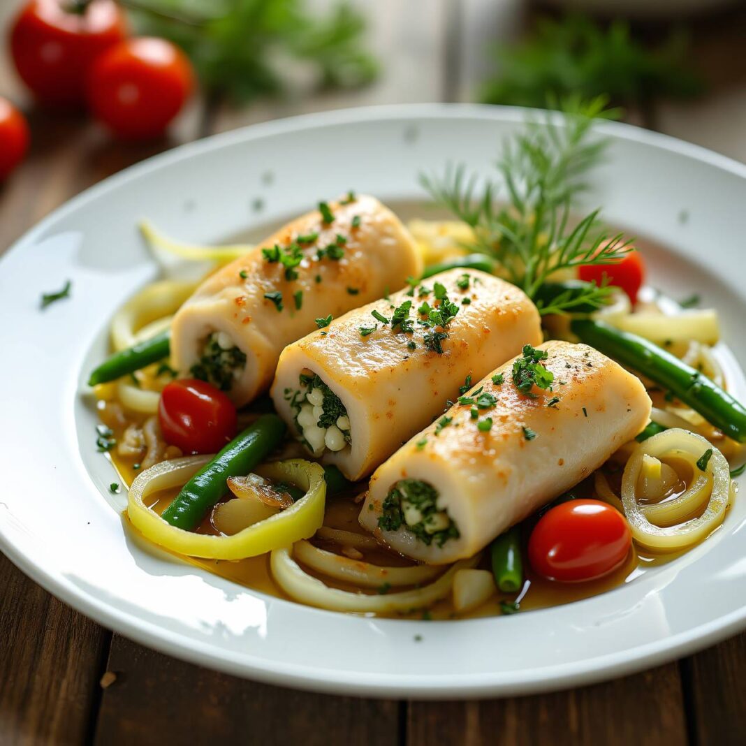 Kräuter-Gemüse mit Fischröllchen Rezept Kräuter-Gemüse mit Fischröllchen Rezept