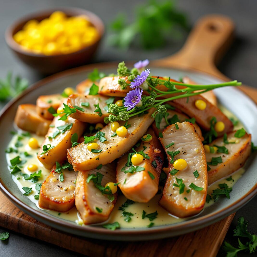 Kräuter-Geschnetzeltes mit Mais Rezept Kräuter-Geschnetzeltes mit Mais Rezept