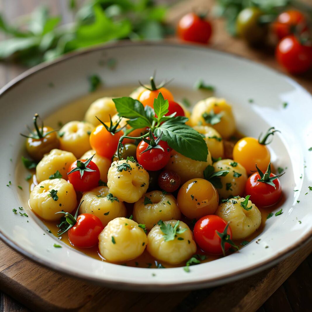 Kräuter-Gnocchi mit geschmorten Tomaten Rezept Kräuter-Gnocchi mit geschmorten Tomaten Rezept