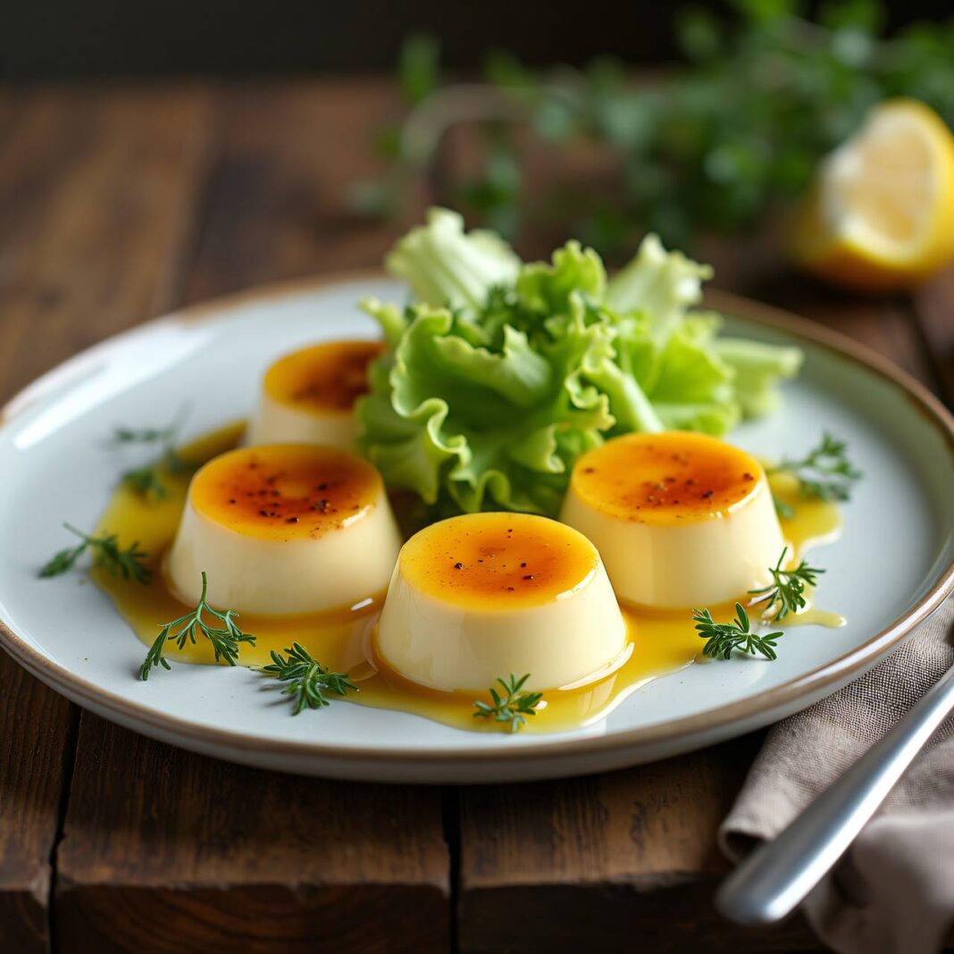 Kräuter-Milch-Flan mit Salat Rezept Kräuter-Milch-Flan mit Salat Rezept