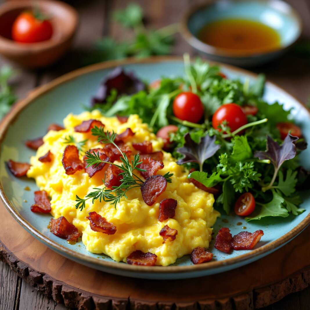 Kräuter-Rührei mit Speck (Low Carb) Rezept Kräuter-Rührei mit Speck (Low Carb) Rezept