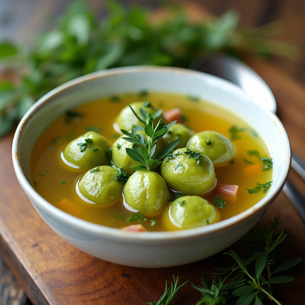 Kräuterbouillon mit grünen Kartoffelgnocchi Rezept Kräuterbouillon mit grünen Kartoffelgnocchi Rezept