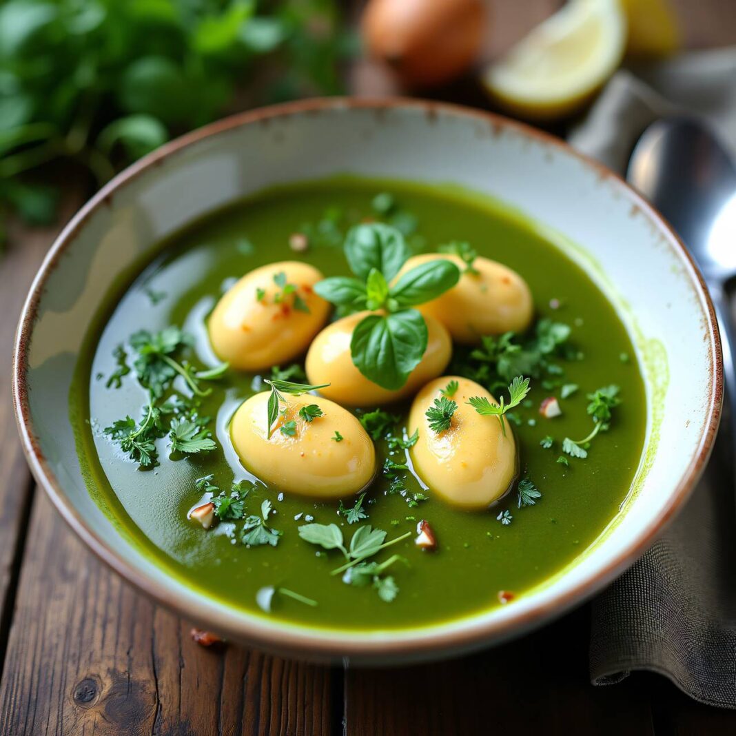 Kräutersuppe mit Quenelles Rezept Kräutersuppe mit Quenelles Rezept