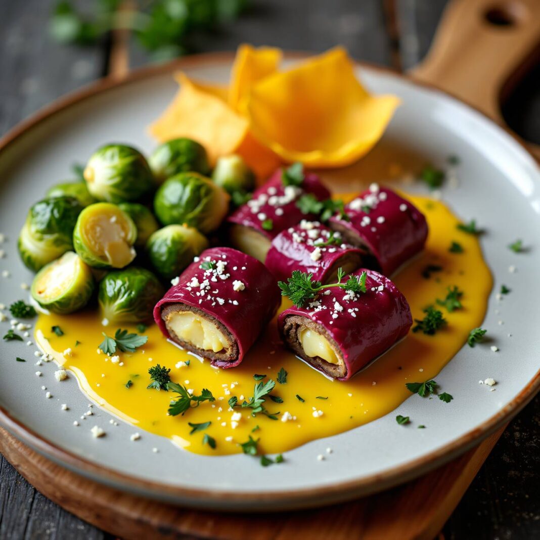 Krautrouladen an Safransauce mit Rosenkohl Rezept Krautrouladen an Safransauce mit Rosenkohl Rezept