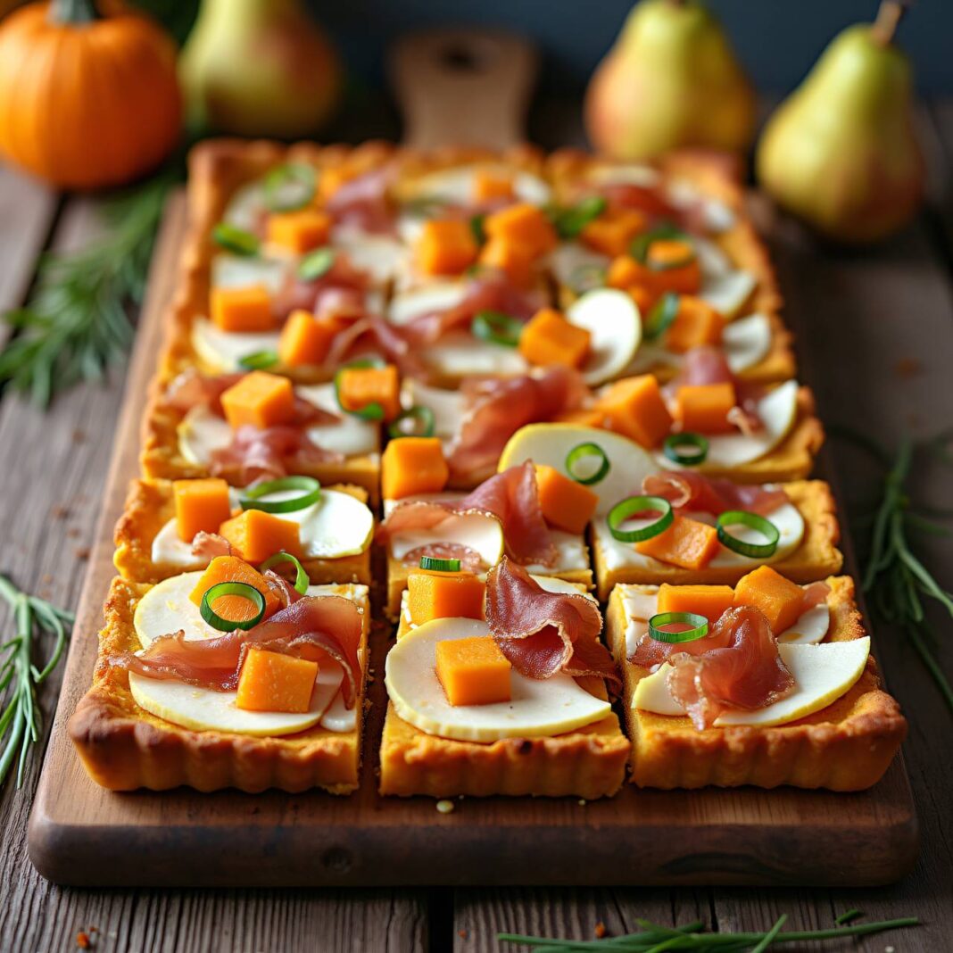Kürbis-Flammkuchen mit Birnen Rezept Kürbis-Flammkuchen mit Birnen Rezept