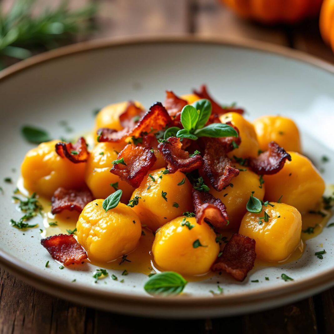 Kürbis-Gnocchi mit Speck und Kräutern Rezept Kürbis-Gnocchi mit Speck und Kräutern Rezept