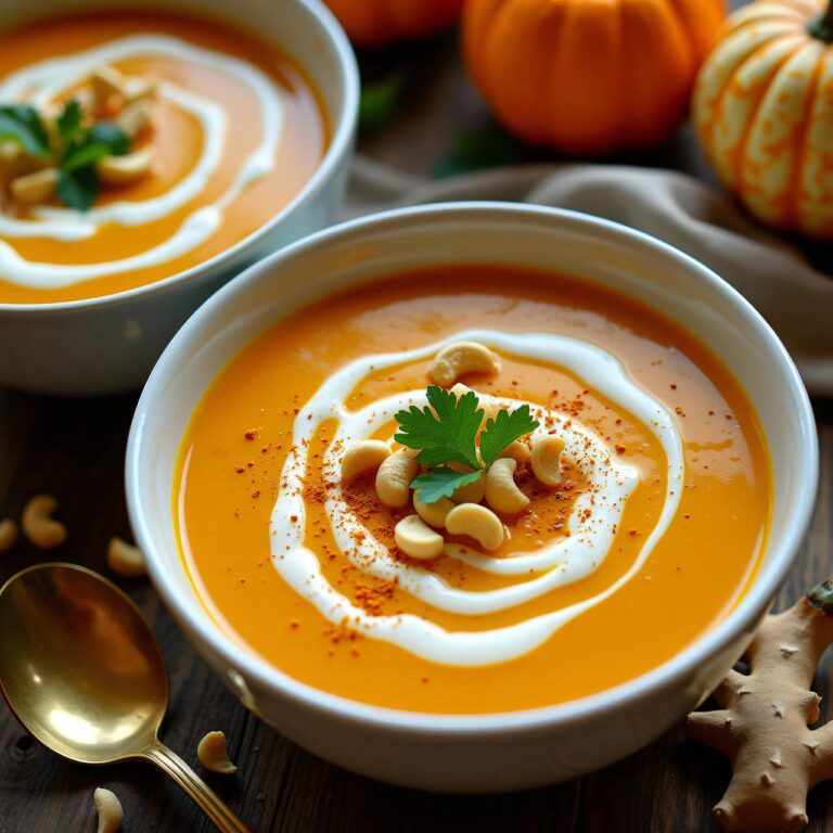 Kürbis-Ingwer-Suppe mit Curry-Cashews Rezept