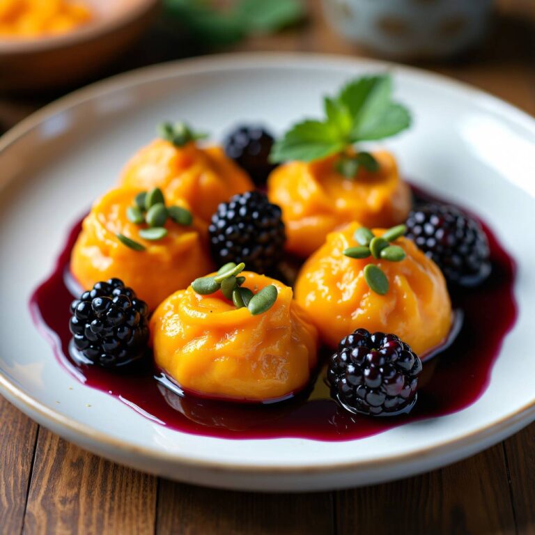 Kürbis-Köpfli mit Brombeersauce Rezept