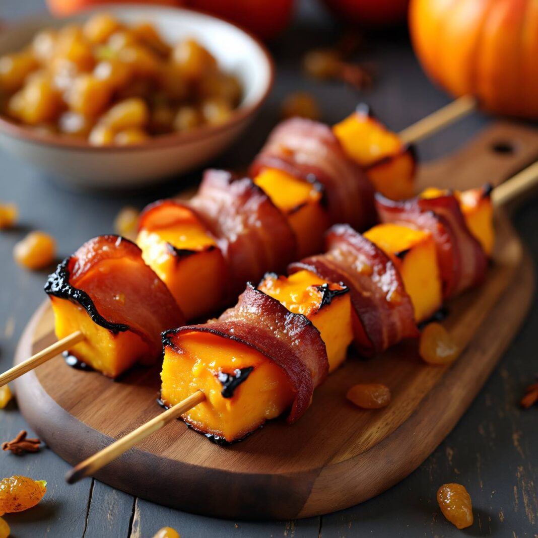 Kürbis-Spieße mit Apfel-Chutney Rezept Kürbis-Spieße mit Apfel-Chutney Rezept