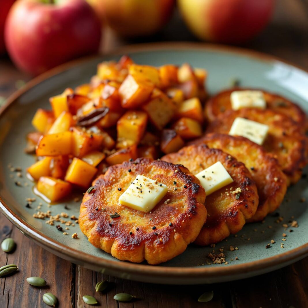 Kürbis-Tätschli mit pikantem Apfelkompott Rezept Kürbis-Tätschli mit pikantem Apfelkompott Rezept