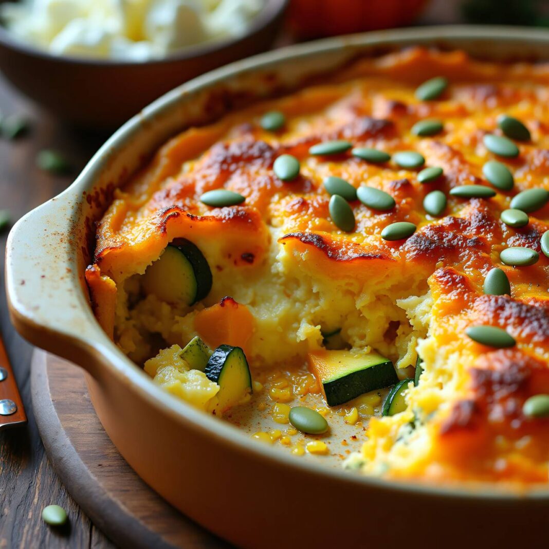 Kürbis-Zucchini-Gratin mit Hüttenkäse Rezept Kürbis-Zucchini-Gratin mit Hüttenkäse Rezept