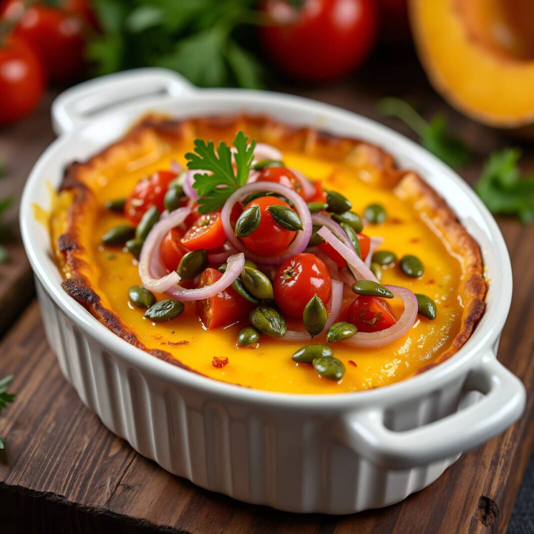 Kürbisgratin mit Tomaten-Kürbiskern-Salsa Rezept Kürbisgratin mit Tomaten-Kürbiskern-Salsa Rezept