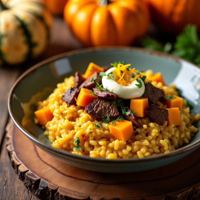 Kürbisrisotto mit Fleisch Rezept