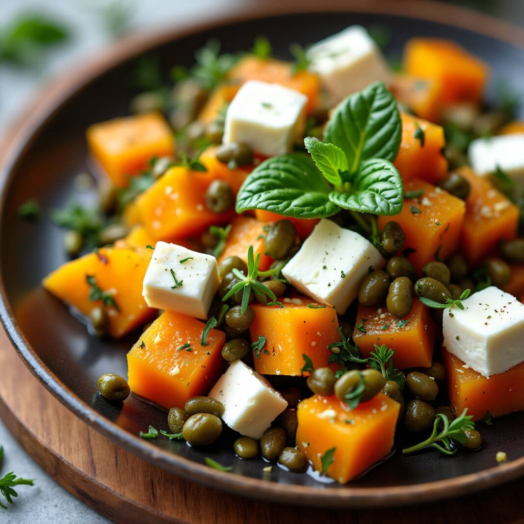 Kürbissalat an Linsen-Vinaigrette Rezept Kürbissalat an Linsen-Vinaigrette Rezept