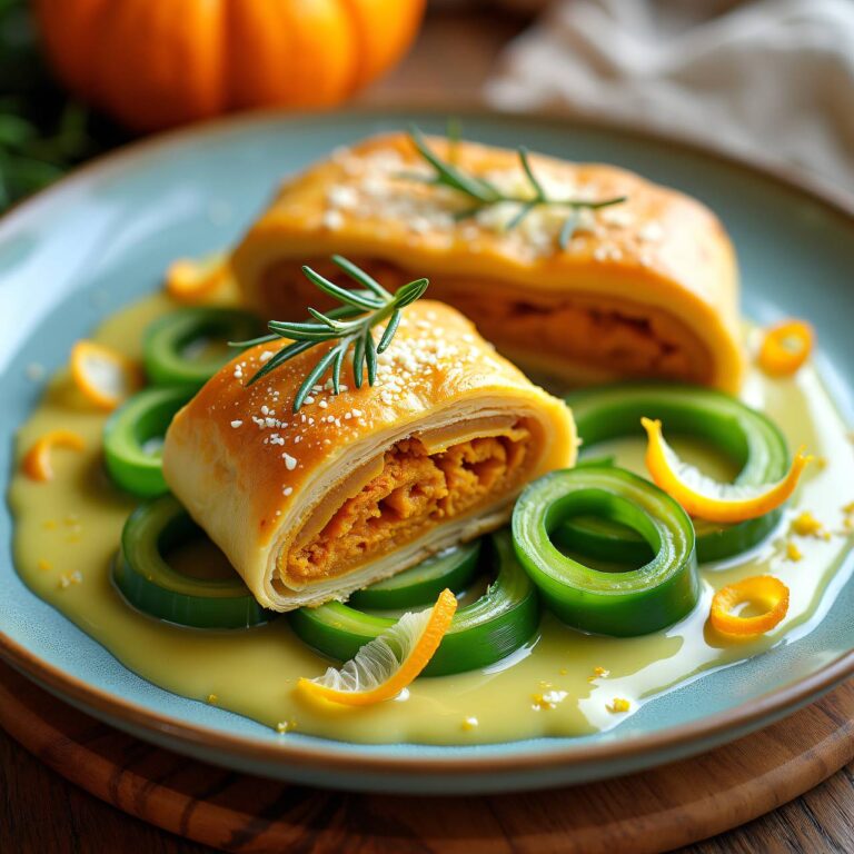 Kürbisstrudel auf Lauchgemüse Rezept
