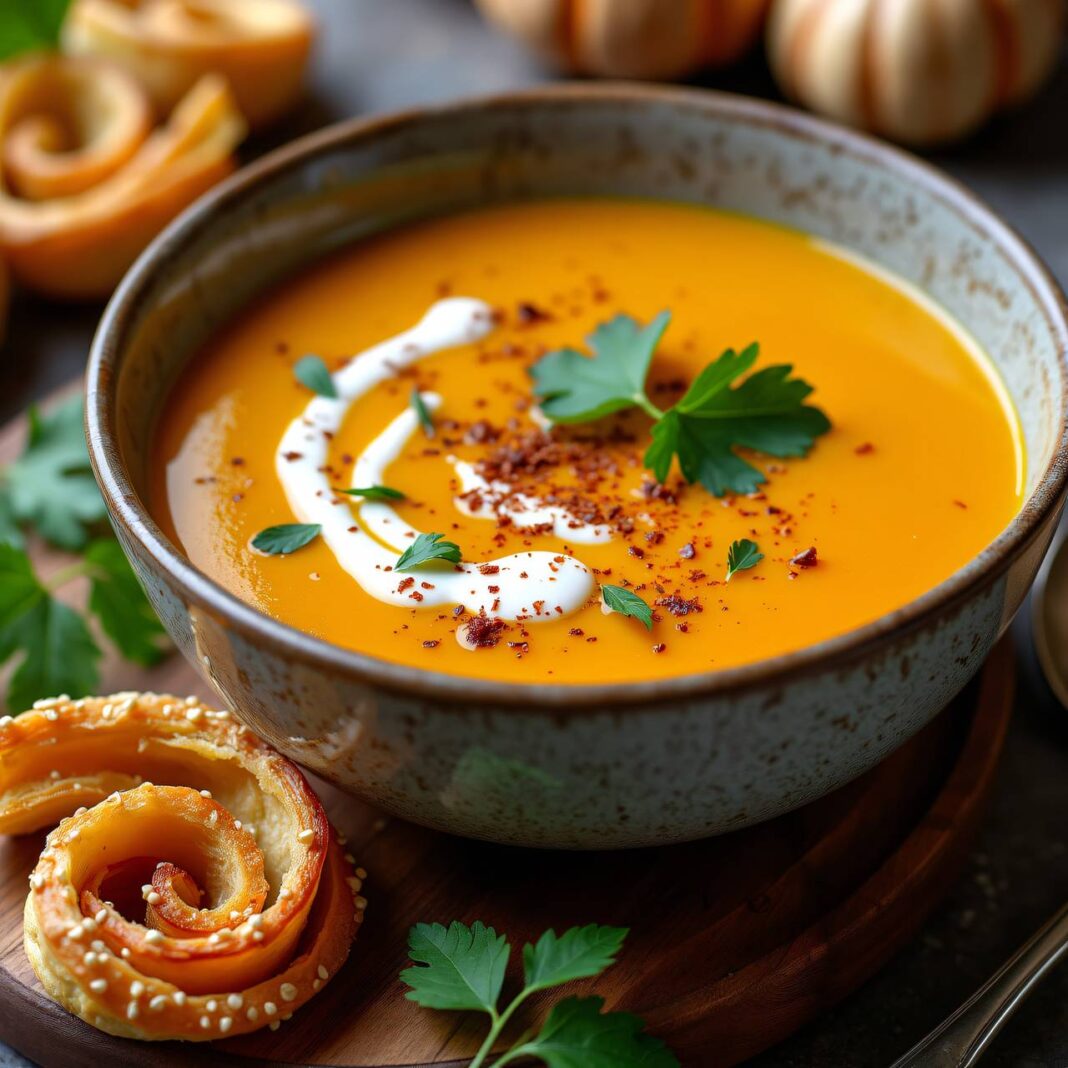 Kürbissuppe mit Lauchschnecken Rezept Kürbissuppe mit Lauchschnecken Rezept