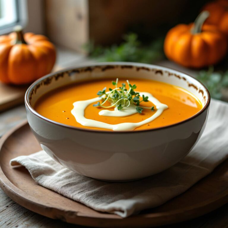 Kürbissuppe mit Zwiebelsprossen Rezept