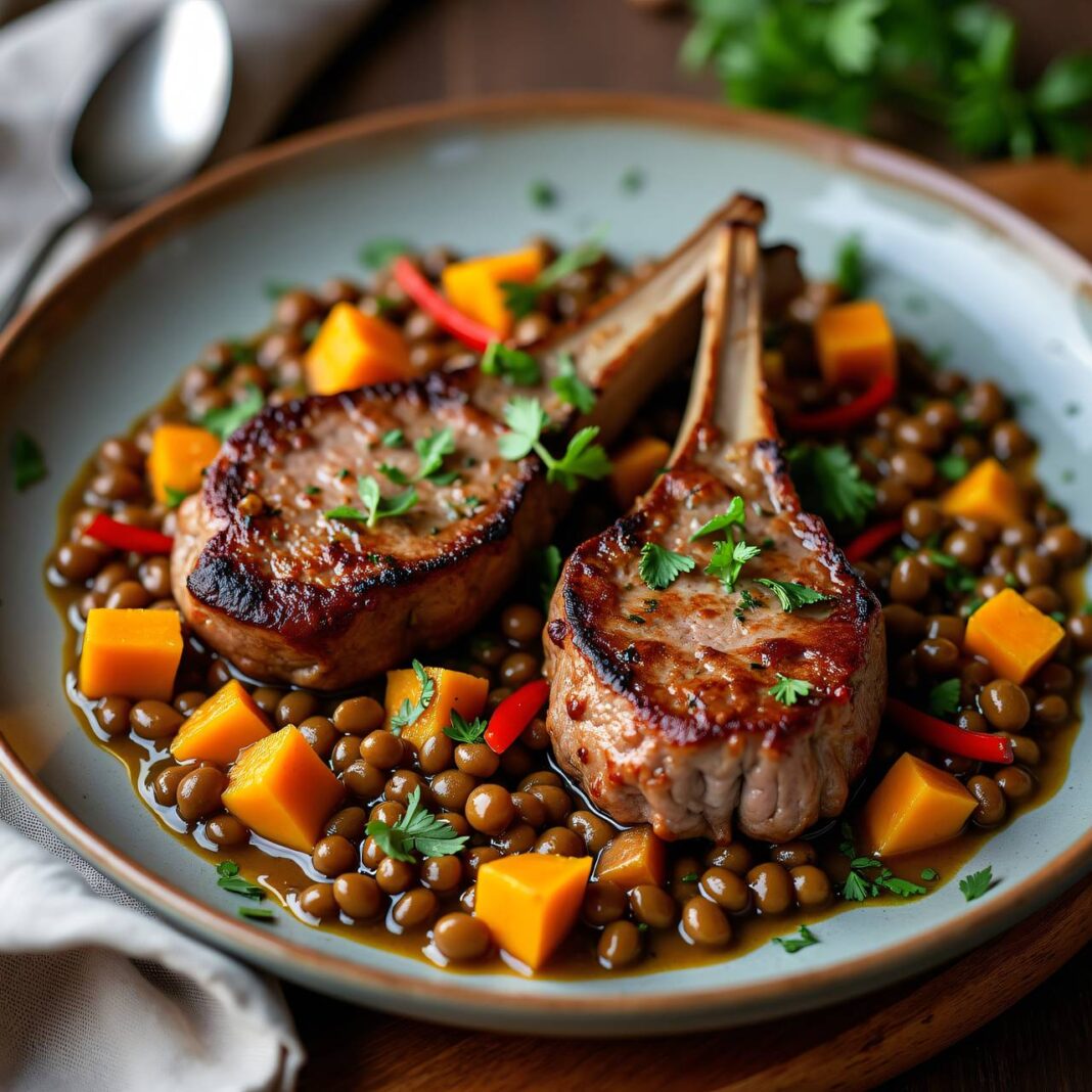 Lammkoteletts mit Curry-Linsen Rezept Lammkoteletts mit Curry-Linsen Rezept