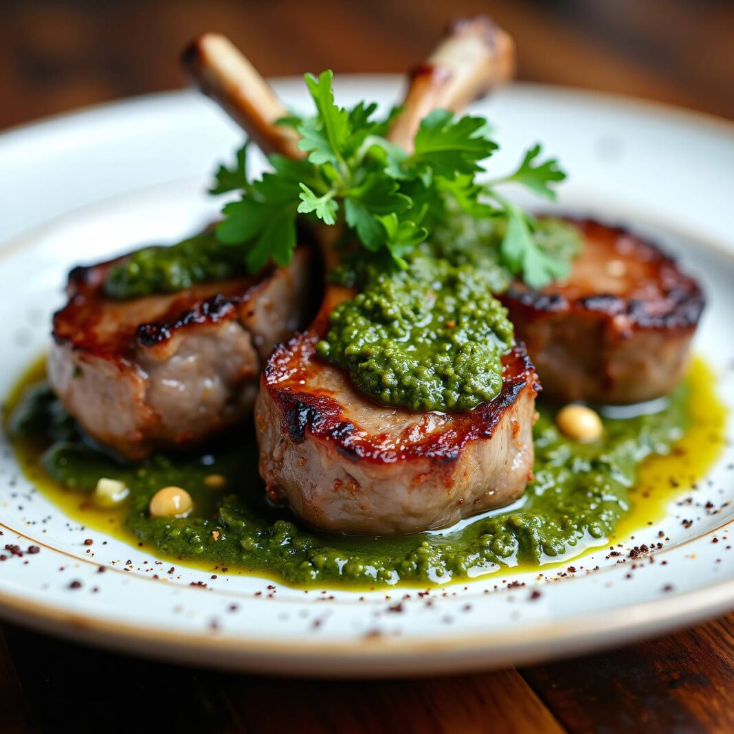 Lammkoteletts mit Rucolapesto Rezept Lammkoteletts mit Rucolapesto Rezept