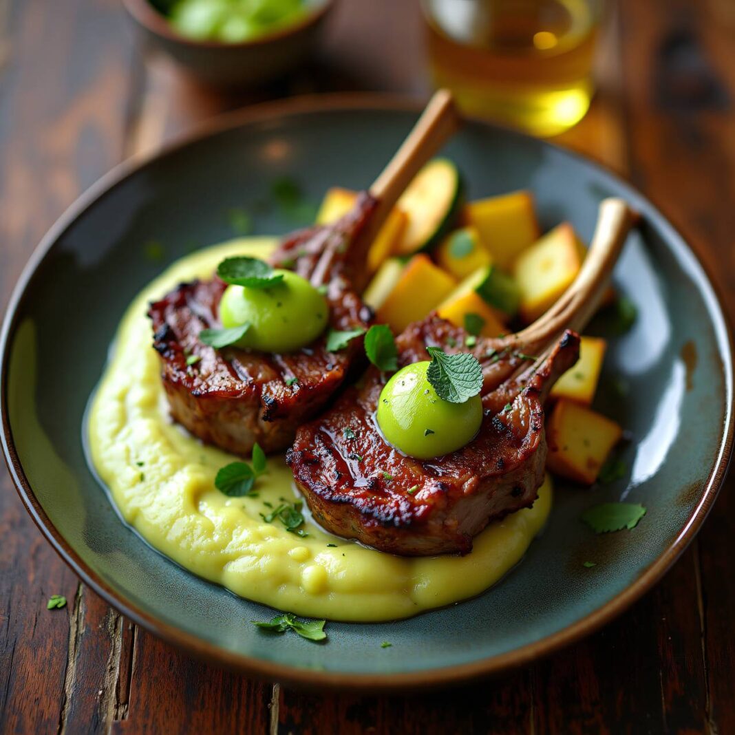 Lammkoteletts mit Zucchini-Kartoffelpüree Rezept Lammkoteletts mit Zucchini-Kartoffelpüree Rezept