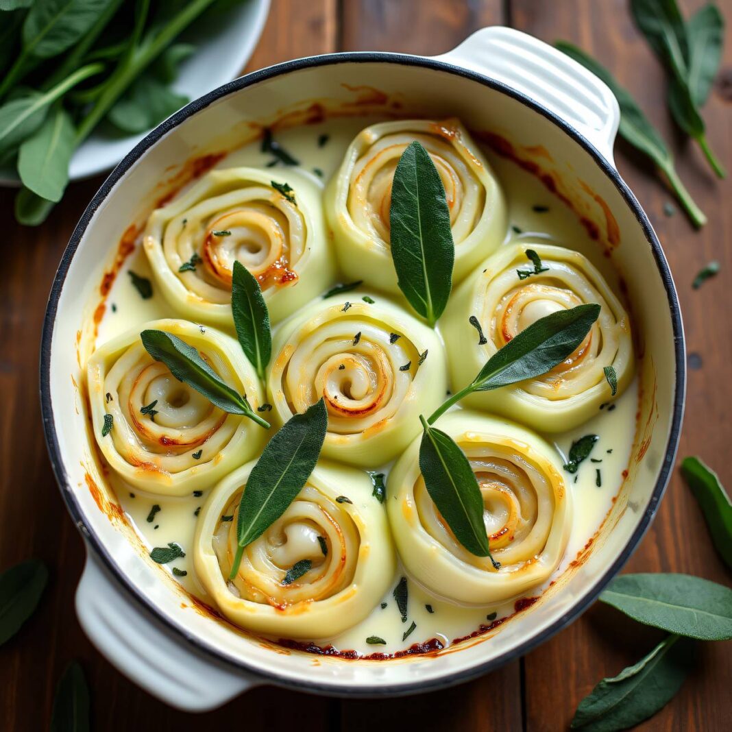 Lauch-Schinken-Rollen in Salbeirahm Rezept Lauch-Schinken-Rollen in Salbeirahm Rezept