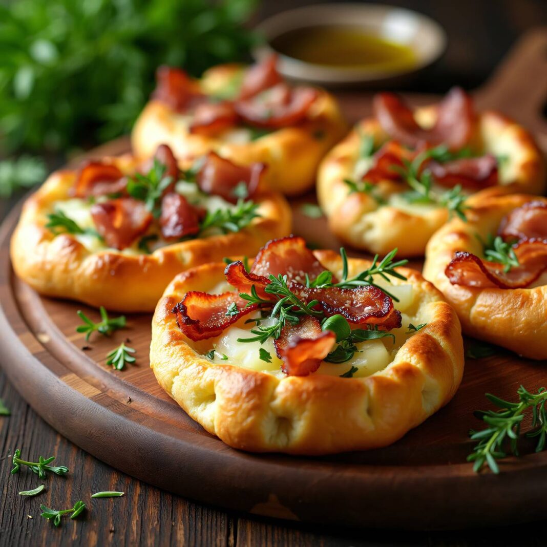 Laugenfocaccias mit Krautstielen und Speck Rezept Laugenfocaccias mit Krautstielen und Speck Rezept