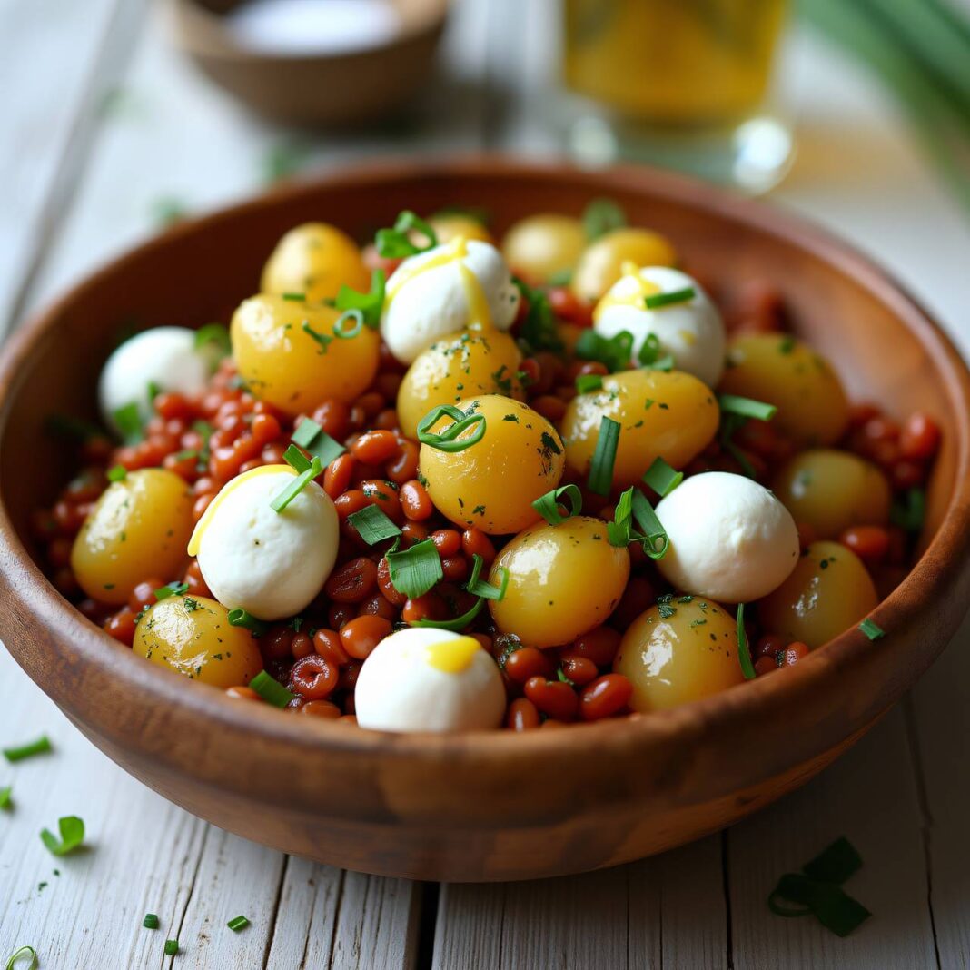 Lauwarme Kartoffeln an Linsen-Vinaigrette Rezept Lauwarme Kartoffeln an Linsen-Vinaigrette Rezept