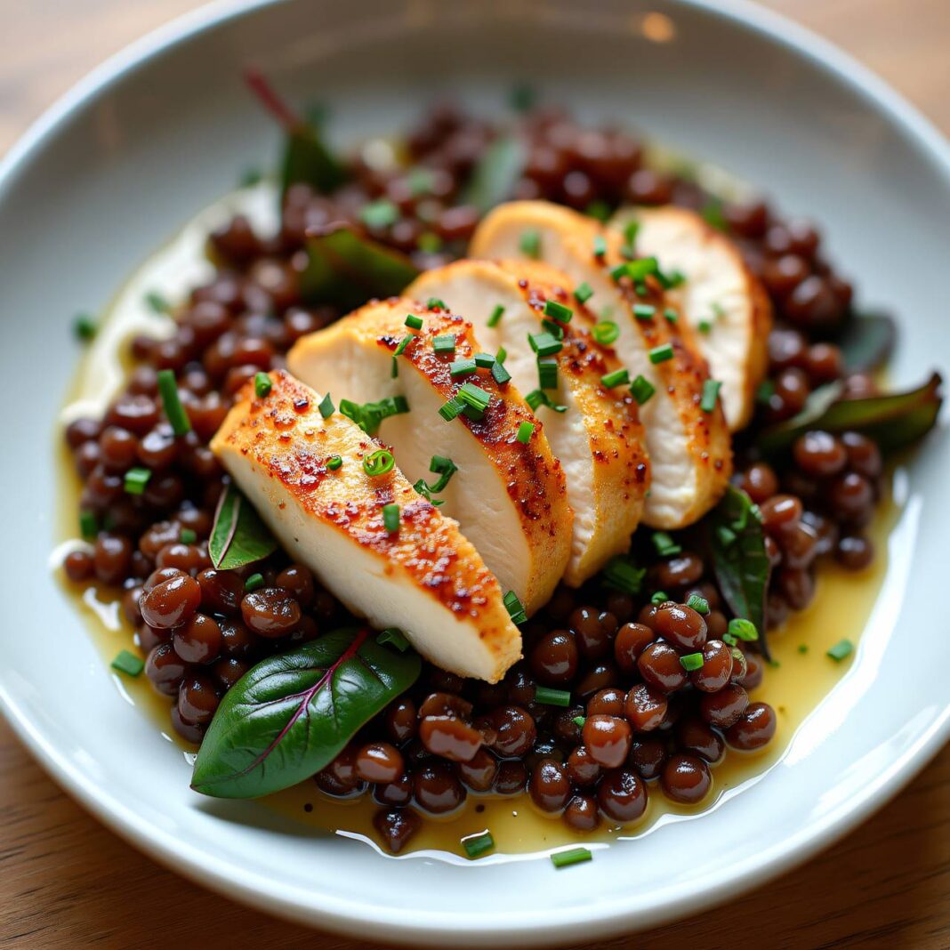 Lauwarmer Geflügelsalat mit Linsen Rezept Lauwarmer Geflügelsalat mit Linsen Rezept