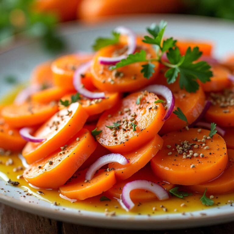 Lauwarmer Karottensalat süss-sauer Rezept