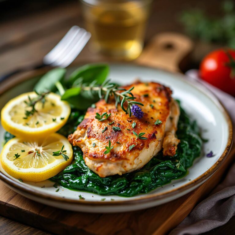 Lavendel-Hühnerschenkel auf Rahmspinat Rezept