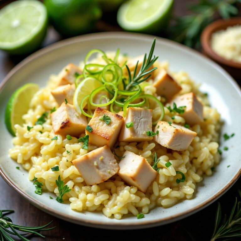 Limetten-Risotto mit Hühnerwürfeln Rezept