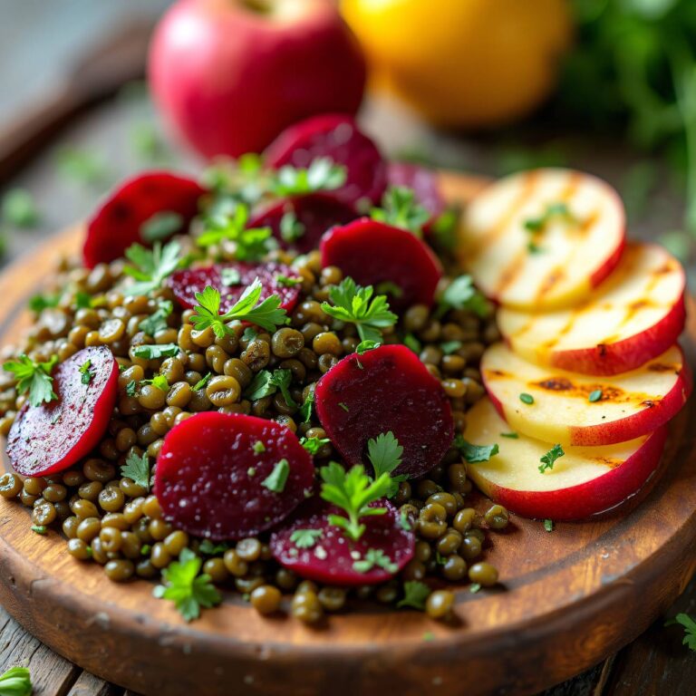 Linsen-Apfel-rote Rübensalat mit Grillkäse Rezept