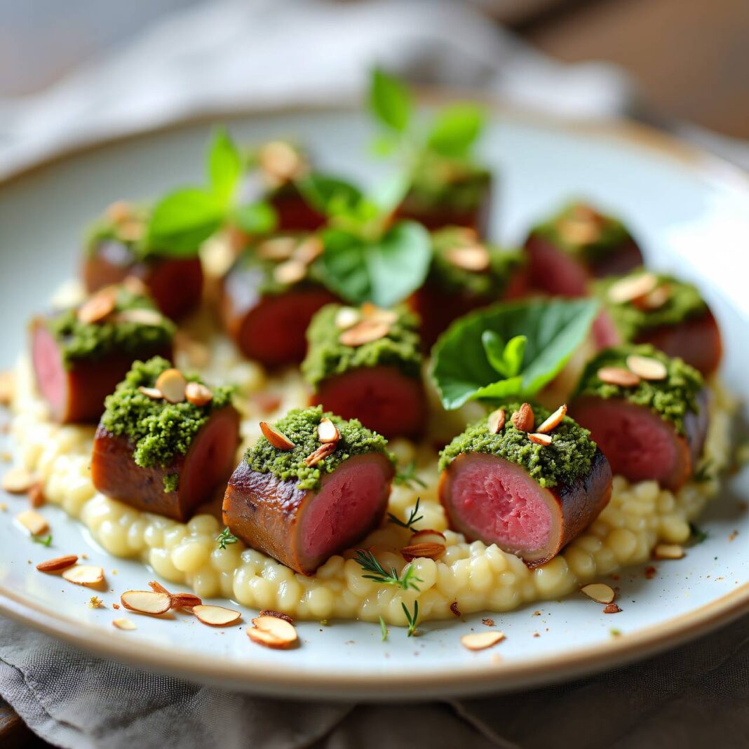 Löwenzahn-Spießchen auf Mandelrisotto Rezept Löwenzahn-Spießchen auf Mandelrisotto Rezept
