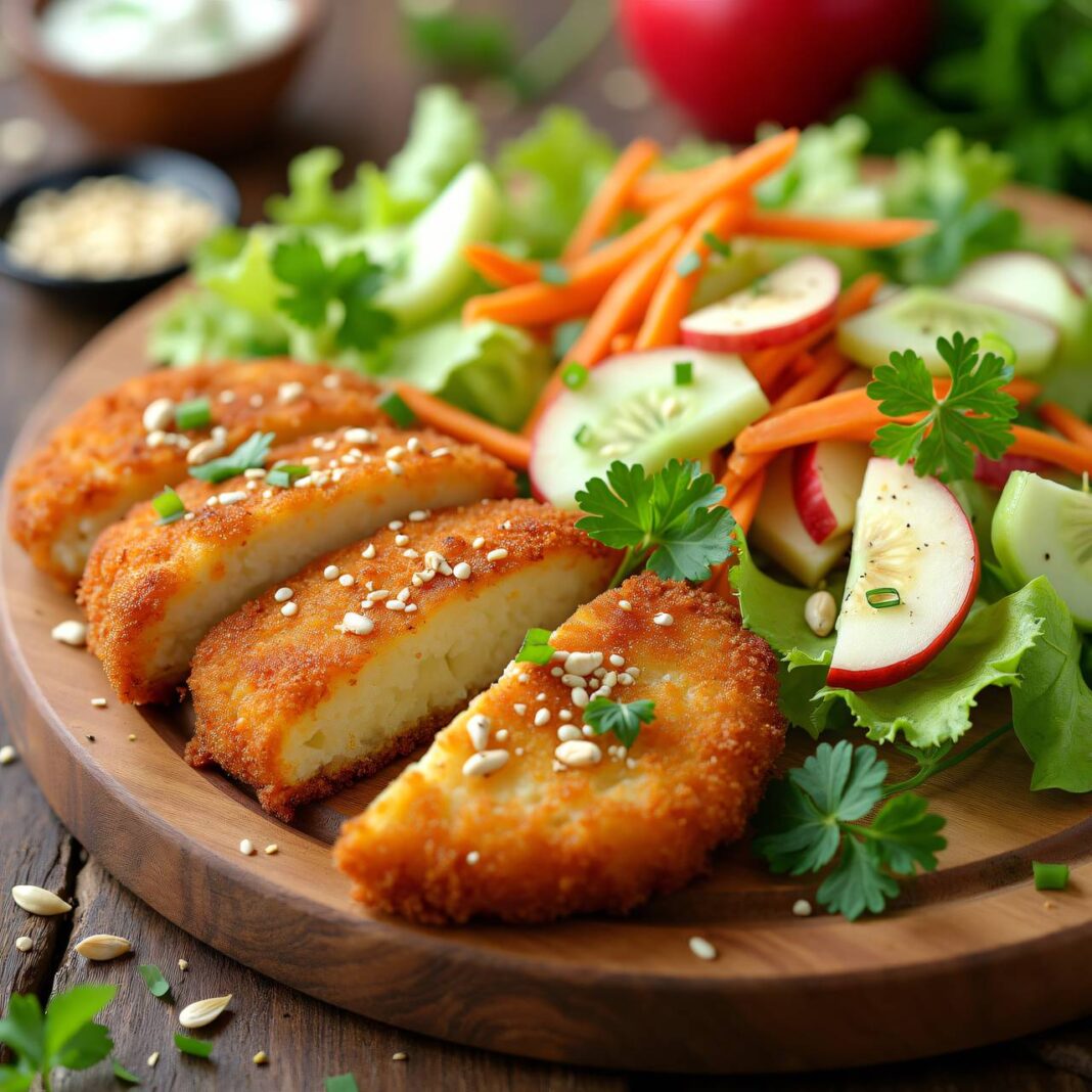 Low-Carb-Fitnessteller (Paniertes Schnitzel mit Salat) Rezept Low-Carb-Fitnessteller (Paniertes Schnitzel mit Salat) Rezept