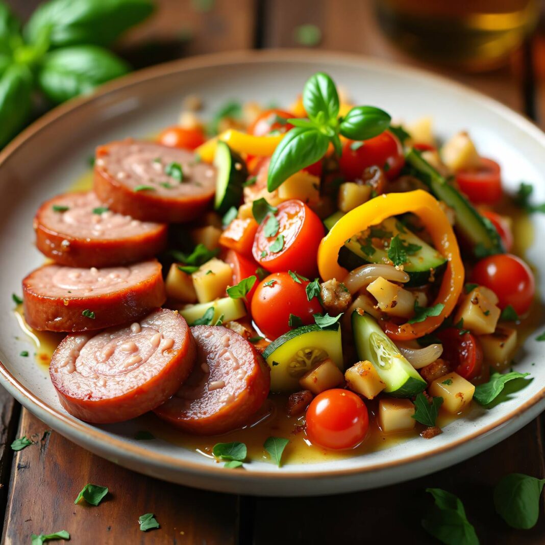 Lyoner mit Gemüse-Ratatouille Rezept Lyoner mit Gemüse-Ratatouille Rezept