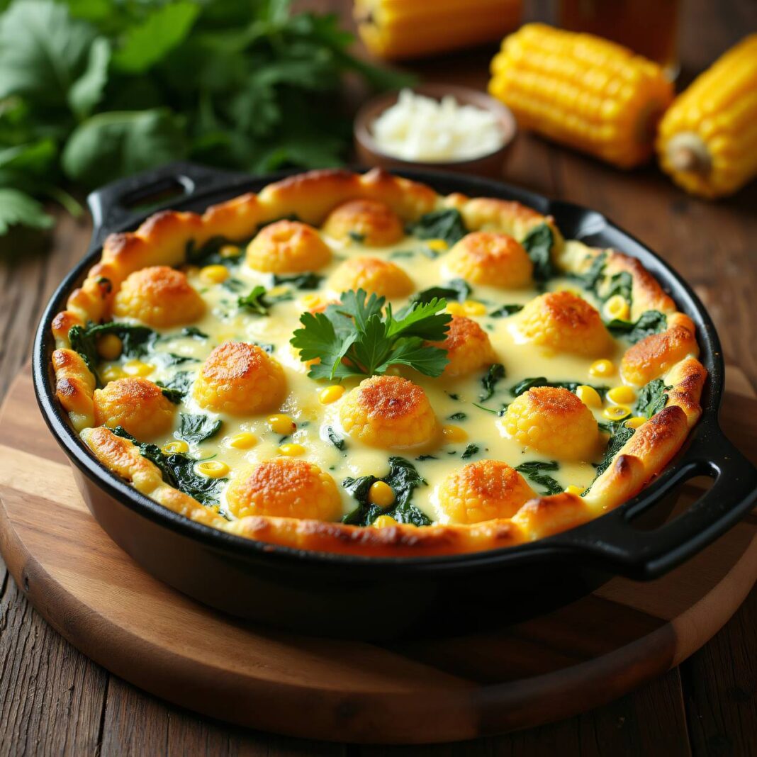 Mais-Spinat-Gratin mit zweierlei Käse Rezept Mais-Spinat-Gratin mit zweierlei Käse Rezept