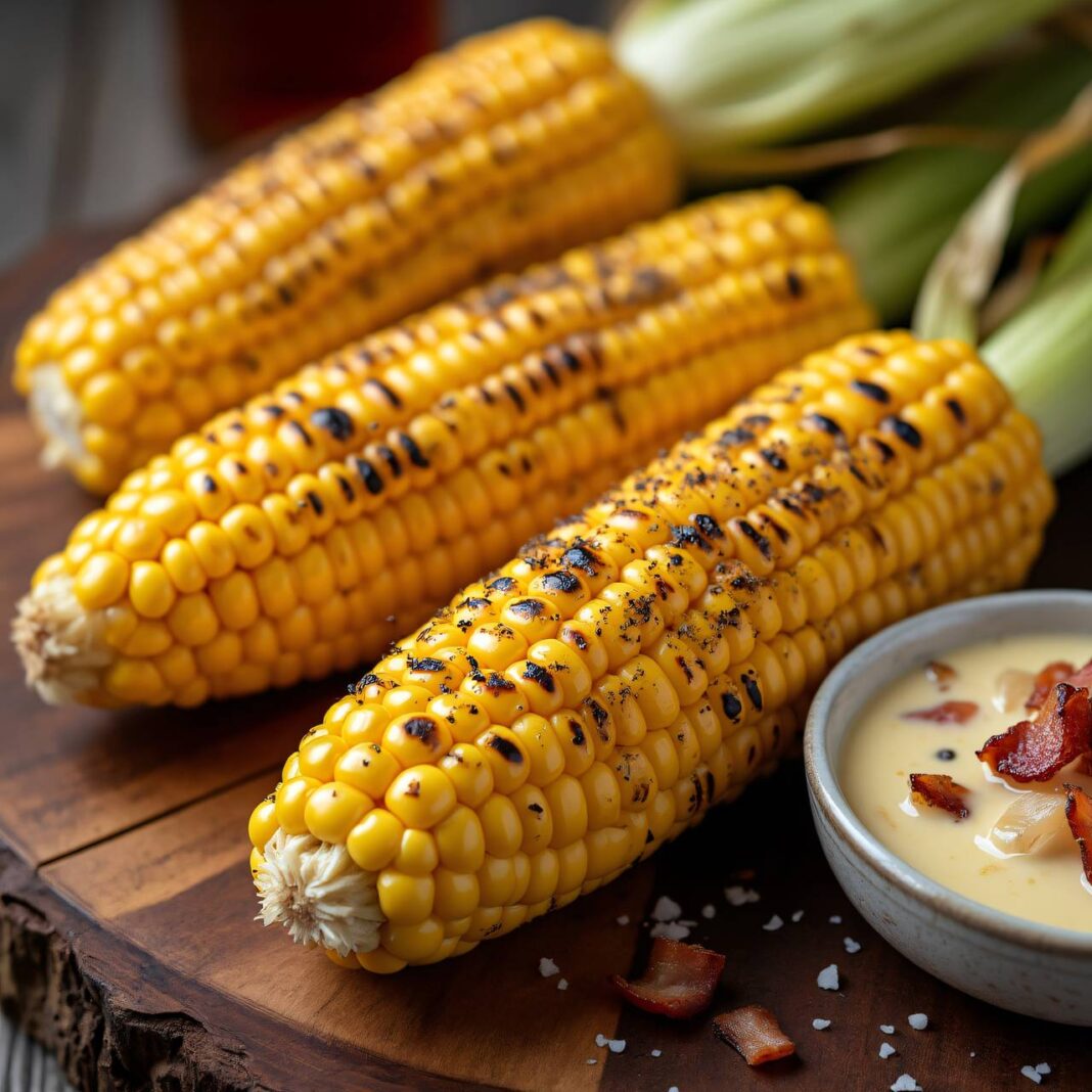 Maiskolben vom Grill mit Speckrahmsauce Rezept Maiskolben vom Grill mit Speckrahmsauce Rezept