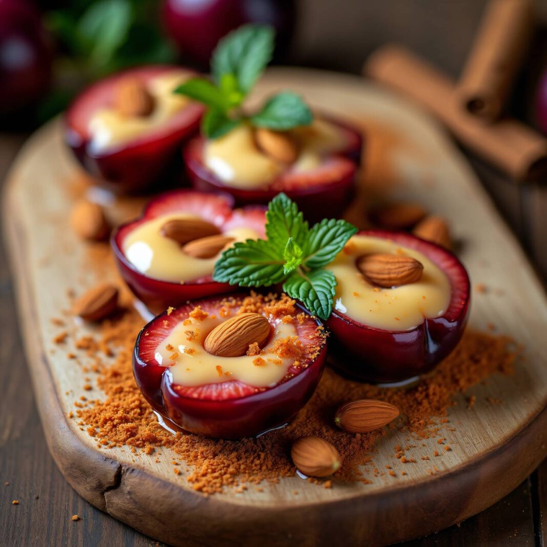 Mandel-Pflaumen mit Zimtsauce Rezept Mandel-Pflaumen mit Zimtsauce Rezept