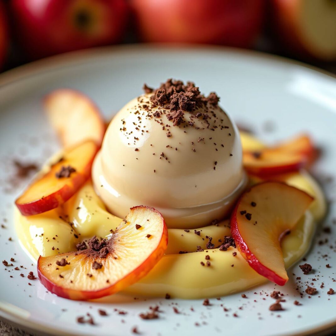 Mandelsorbet auf cremigem Apfelfrischkäse Rezept Mandelsorbet auf cremigem Apfelfrischkäse Rezept