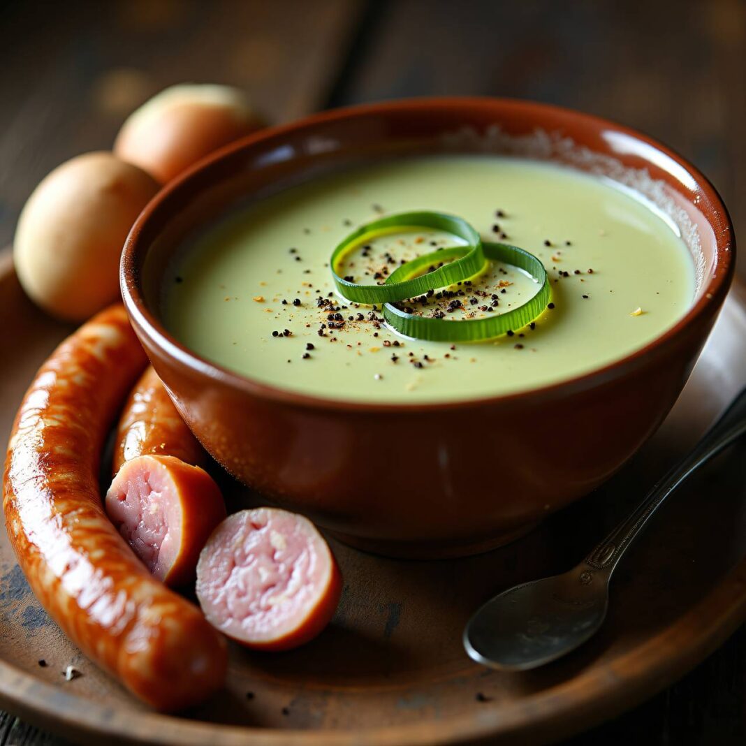 Maroni-Lauchcrèmesuppe mit Würstchen Rezept Maroni-Lauchcrèmesuppe mit Würstchen Rezept