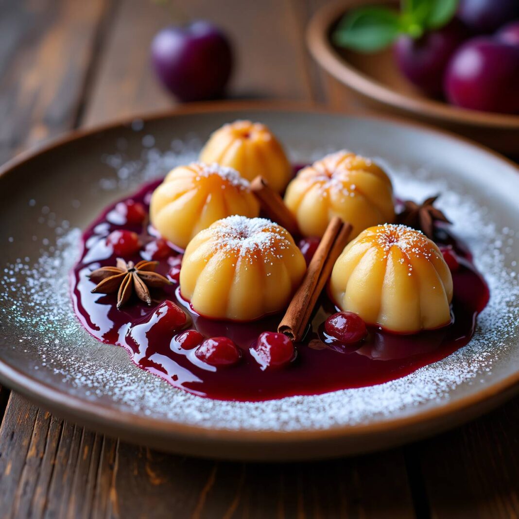 Marzipanknödel mit Zwetschgenkompott Rezept Marzipanknödel mit Zwetschgenkompott Rezept