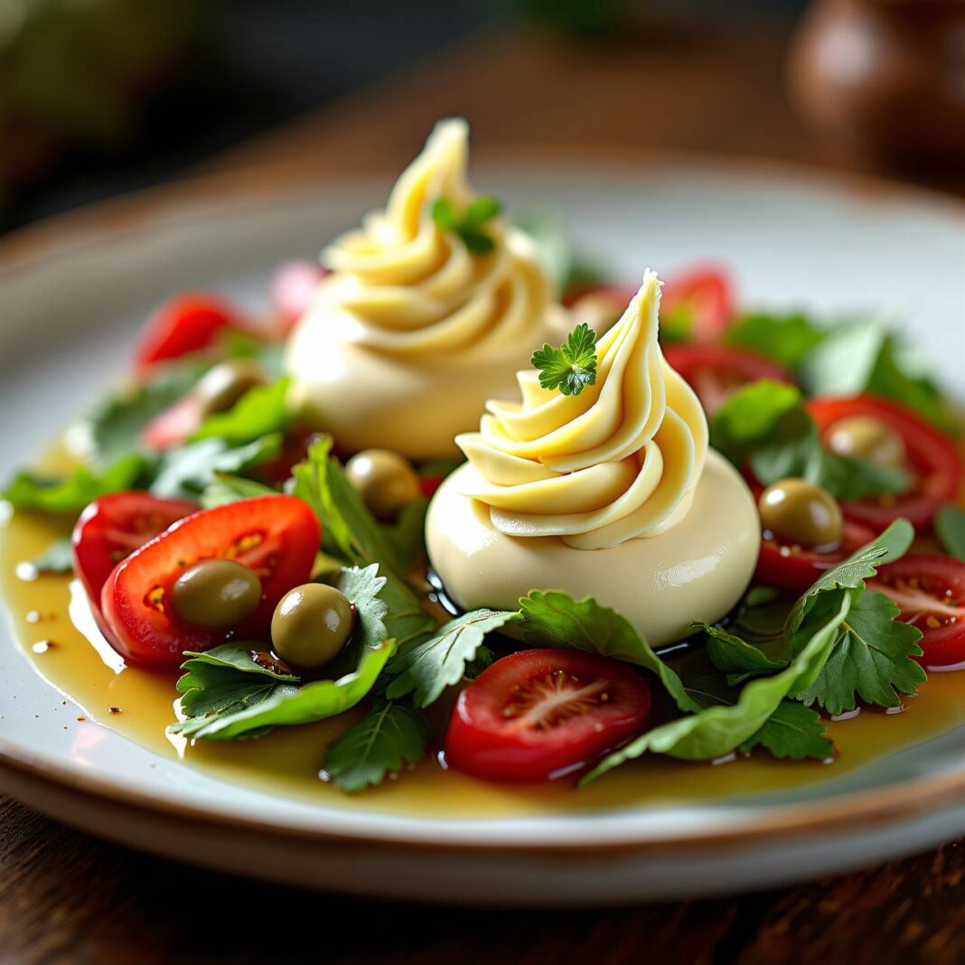 Mascarpone-Mousse und Käse auf Blattsalat Rezept Mascarpone-Mousse und Käse auf Blattsalat Rezept