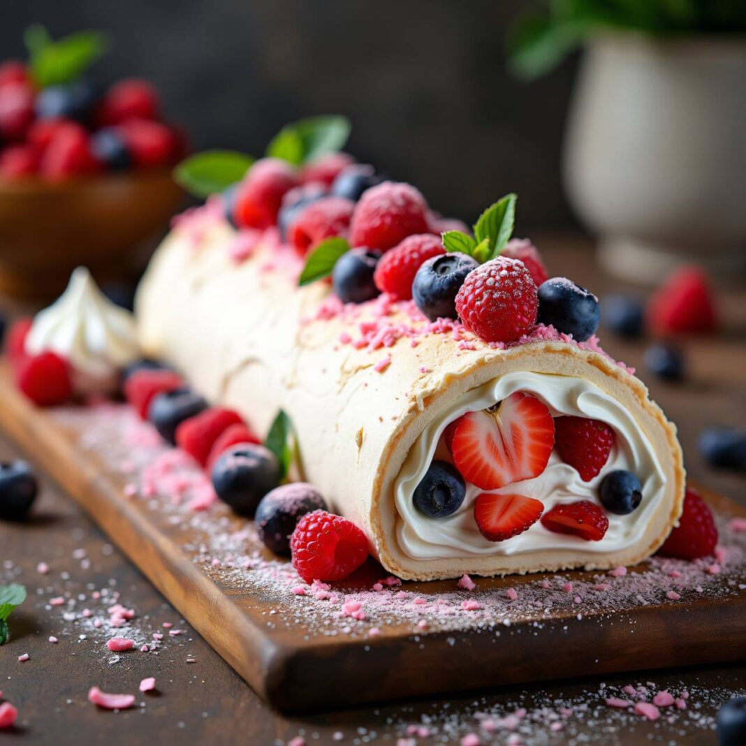 Meringue-Roulade mit Beeren Rezept Meringue-Roulade mit Beeren Rezept