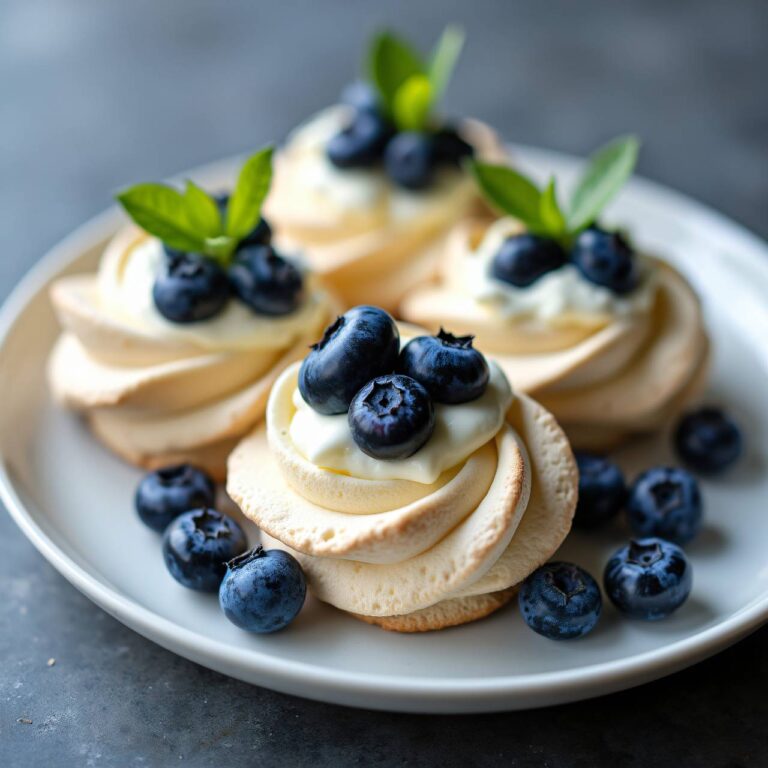 Meringues-Ringe mit Vanillerahm und Heidelbeeren Rezept