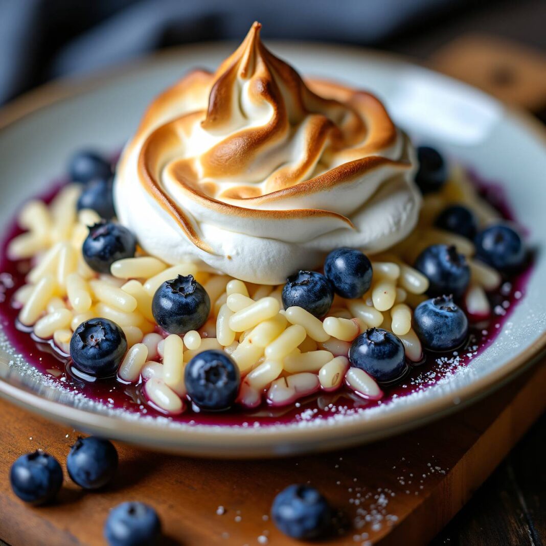 Meringuierter Rohrreis mit Heidelbeeren Rezept Meringuierter Rohrreis mit Heidelbeeren Rezept